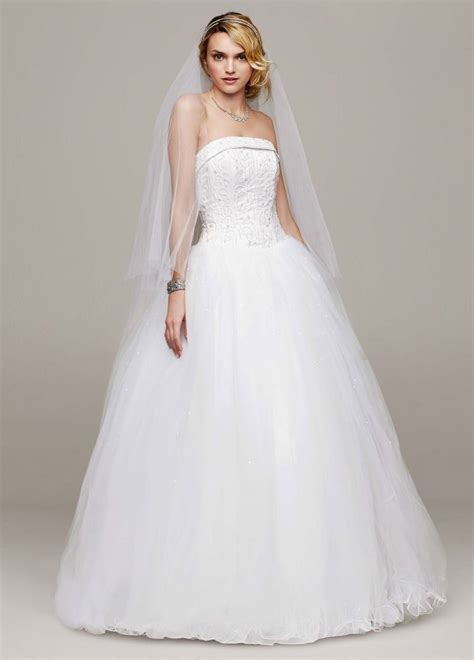 david s bridal strapless tulle ball gown wedding dress with beaded