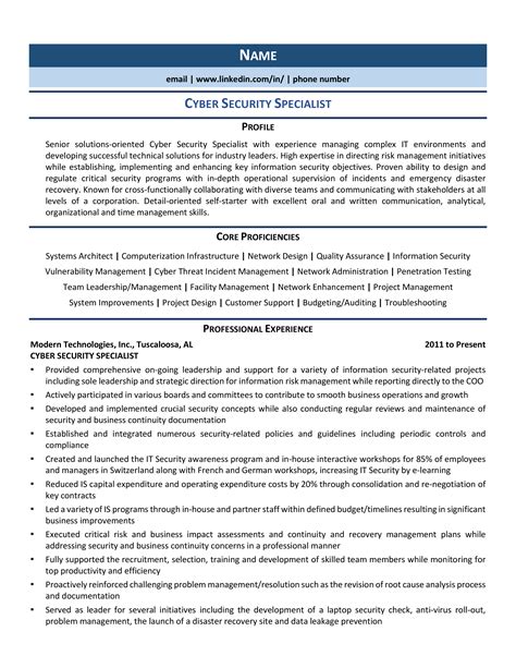 cyber security resume template