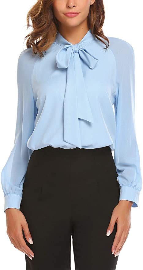 Elegant Bow Tie Neck Chiffon Blouse For Women