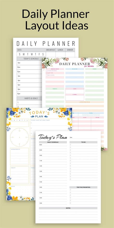 daily planner layout ideas day organizer template daily planner