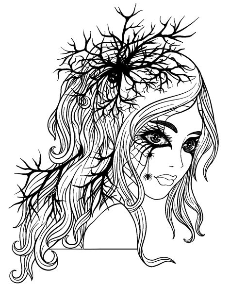 young beautiful girl  halloween coloring pages horror coloring
