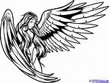 Angel Drawing Wings Tattoo Drawings Angels Guardian Outline Line Girl Graffiti Sketch Pencil Clipart Designs Clip Tattoos Draw Male Simple sketch template