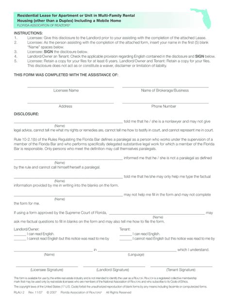 apartment lease florida form fill  printable fillable blank