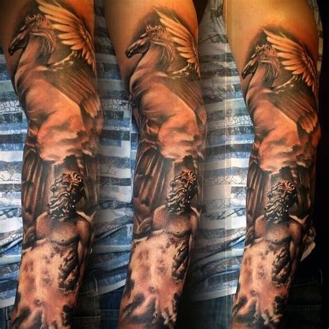 big black and white fantasy greece tattoo on sleeve tattooimages