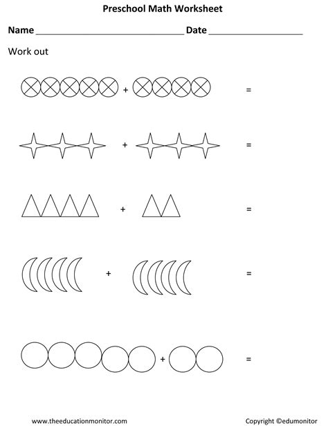 preschool math addition worksheet simple addition facts