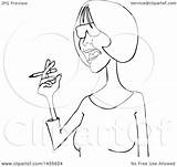 Smoking Woman Lineart Cigarette Aged Middle Illustration Cartoon Clipart Royalty Djart Vector sketch template