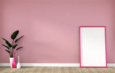 premium photo empty room  pink frame  hardwood floor  pink wall  rendering empty