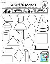 Shapes 2d 3d Grade Kindergarten Dimensional Worksheet Worksheets Color Math Printables Geometry Coloring Code Shape Fun 1st Activities Activity Tons sketch template