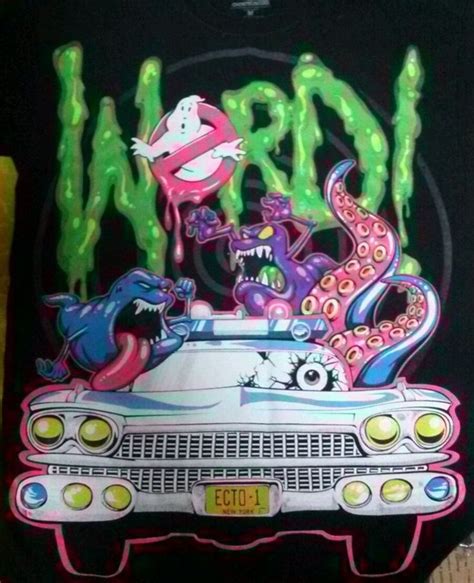 authentic awesome neon ghostbusters word ecto  black graphic  shirt