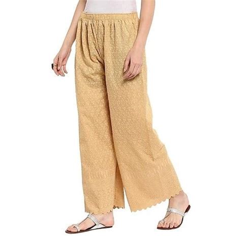 Casual Wear Cream Chikan Embroidered Palazzo Pants Id
