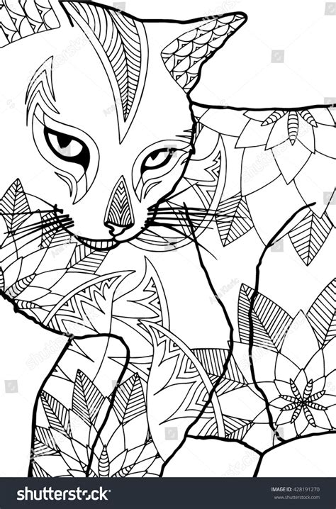 coloring book adults cat stock vector royalty