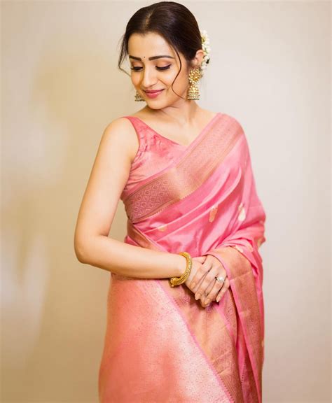 Trisha Krishnan Stuns In Peach Silk Saree At Ps 2 Promotions