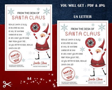 santa cam letter printable letter  santa christmas etsy