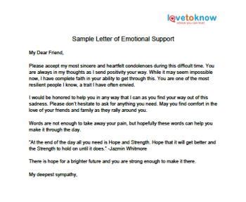 printable sample letter  emotional support lovetoknow