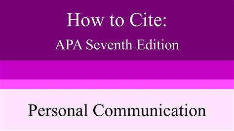 cite personal communication  seventh edition youtube