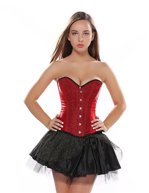 red sequins overbust corset dress women s sexy lingerie and mini lace
