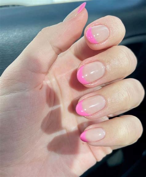 pink gel polish french tip finish natural nails  shape