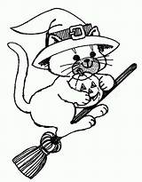 Cat Coloring Halloween Witch Broomstick Riding Broom Drawing Color Netart Getdrawings sketch template