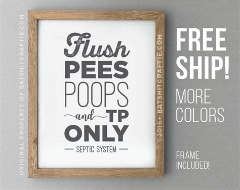 framed bathroom sign septic system sensitive plumbing flush pee pee poo poo tp only toilet funny