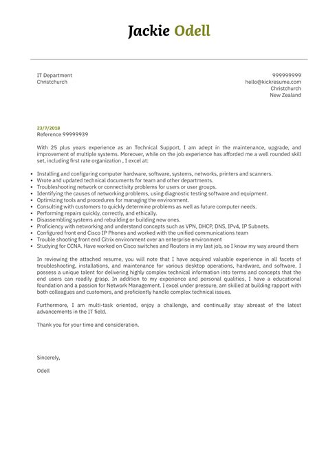 sr technical support specialist cover letter kickresume