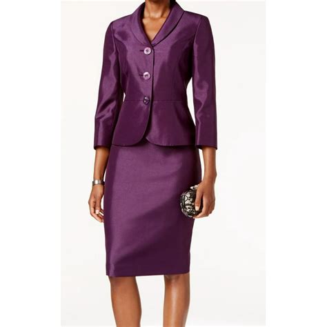 le suit  plum purple womens size   button skirt suit set