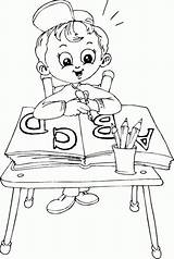 Coloring Desk Sitting Schoolboy Pages School Kids Printable Boy Gif Visit sketch template