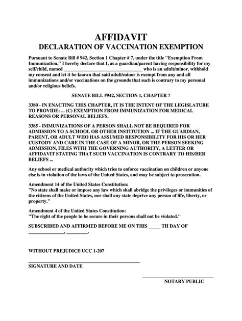 affidavit declaration  vaccination exemption complete legal