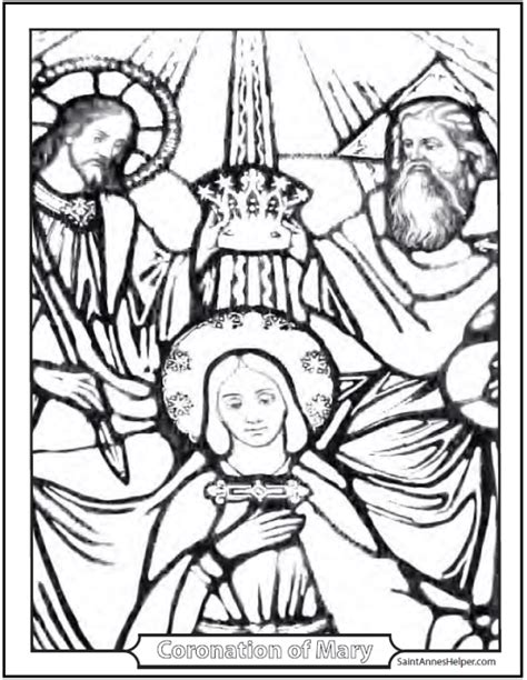 saint mary coloring coronation  mary queen  heaven  earth