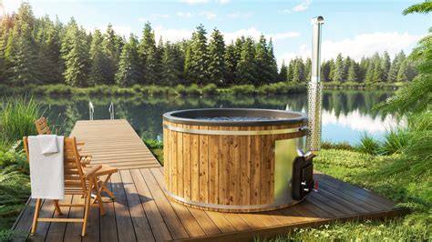 Wood Fired Hot Tub With Internal Heater And Fiberglass Lining