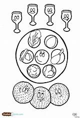 Passover Coloring Seder Pesach Plate Pages Printable Cups Wine Drawing Kids Four Jewish Three Matzah Sheets Crafts Colouring Meal Printables sketch template