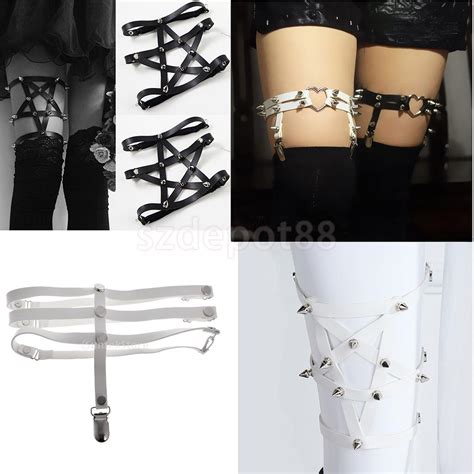Women Star Heart Garters Belts Rivets Gothic Punk Rock Leather Garter