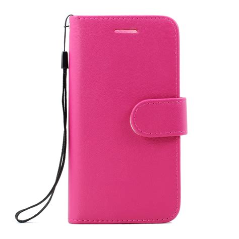 wholesale iphone   folio flip leather wallet case  strap hot pink