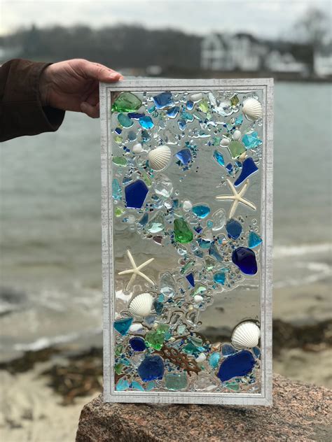 Mosaic Coastal Window 21 X 11 Mixed Media Sea Glass Mosaic Glass Art