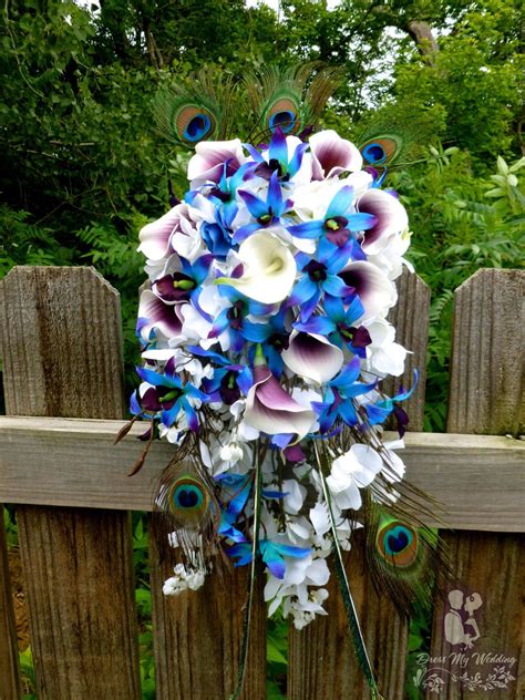 dress my wedding cascading purple blue dendrobium orchid bouquet