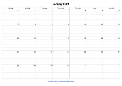 january  fillable calendar grid  lines