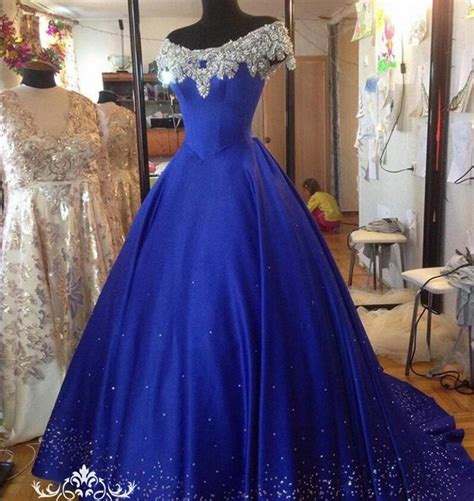 2017 Royal Blue Quinceanera Dresses Bling Bling Beaded Off Shoulder