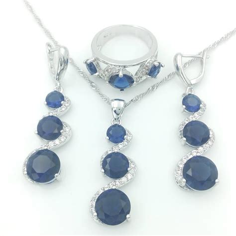 2021 2016 Hot New Blue Sapphire Jewelry Sets For Women 925