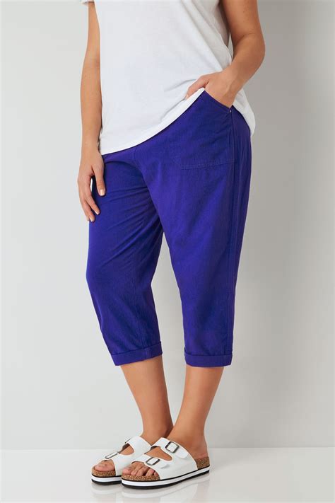 Royal Blue Cool Cotton Cropped Trousers Plus Size 16 To 36