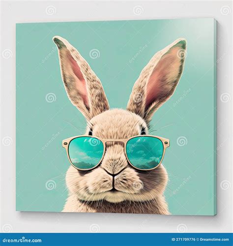 cool bunny  sunglasses   white background happy easter card generative ai stock