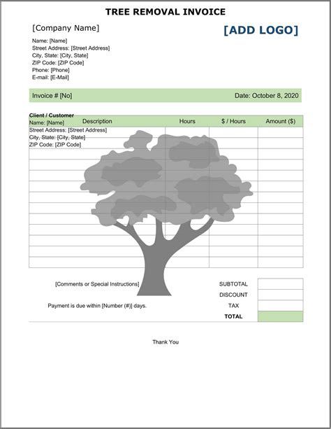 tree removal invoice template sample