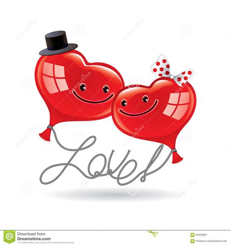 greeting card love with two balloons in form of hearts stock