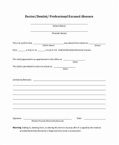 dental excuse letter  work    doctor note examples samples