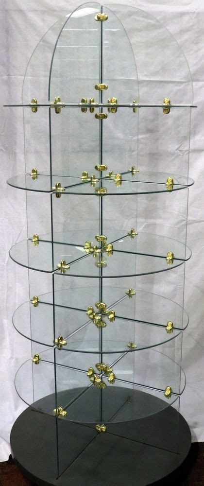 Commercial Retail All Glass And Brass Rolling Display