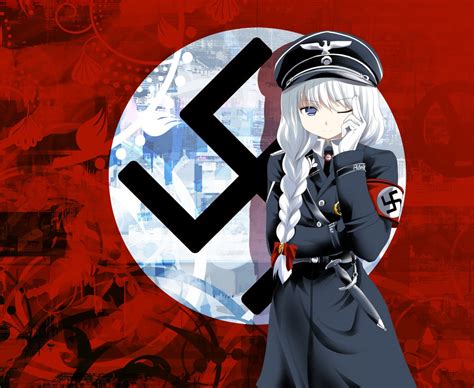 White Hair Blue Eyes Nazi Touhou Anime Girls Hat Anime Swastika
