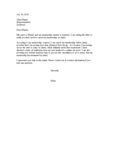 gym membership resignation letter   create  gym membership