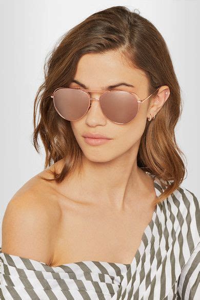 Linda Farrow Aviator Style Rose Gold Plated Mirrored Sunglasses