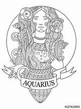 Coloring Aquarius Zodiac Sign Book Vector Adult Pages Adults Fotolia Illustration Signs Au Colouring Tattoo Stock sketch template