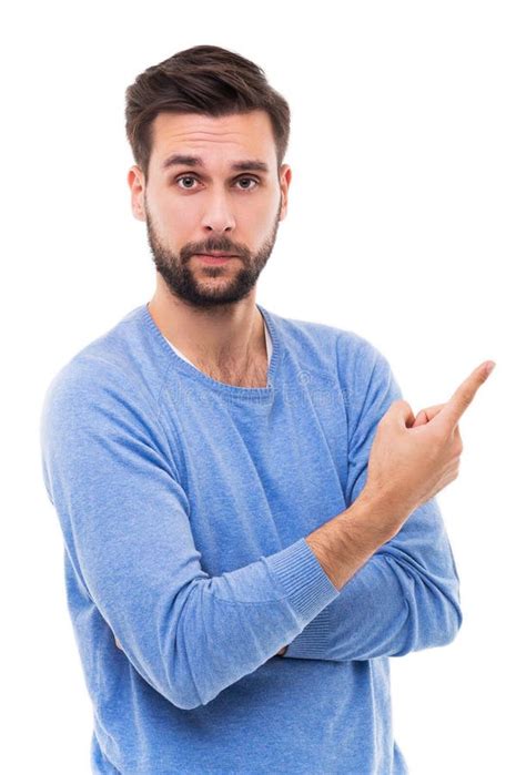man pointing finger stock image image  presenting