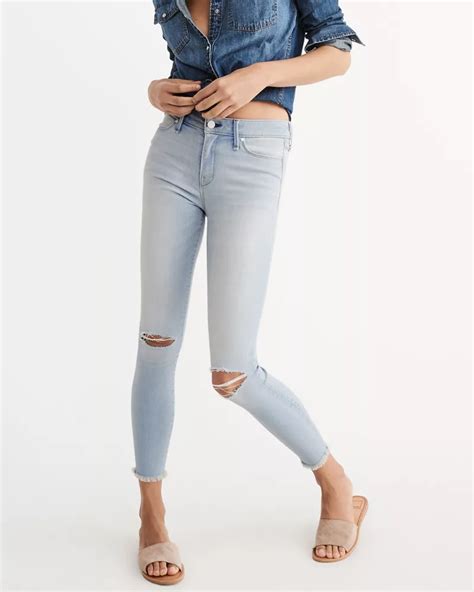 Womens Ripped Super Skinny Ankle Jeans Womens Bottoms