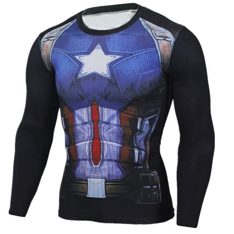 long sleeve dri fit captain america super hero compression shirt superhero compression shirts